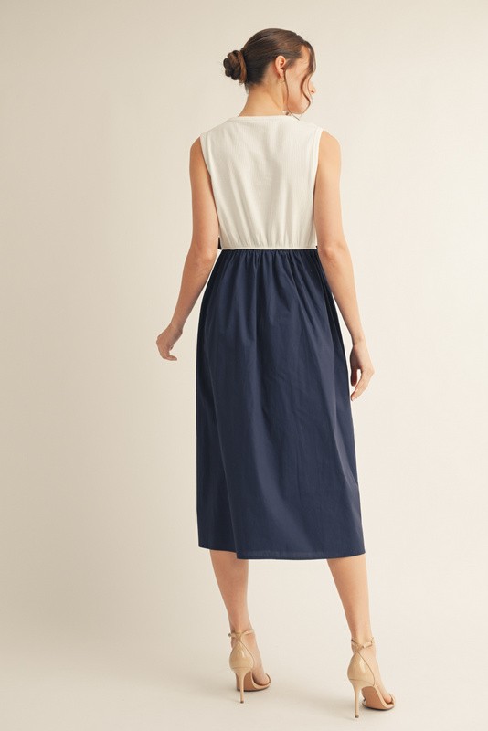 Navy  Bow Accent Color Block Midi Dress (Talla L) thumbnail