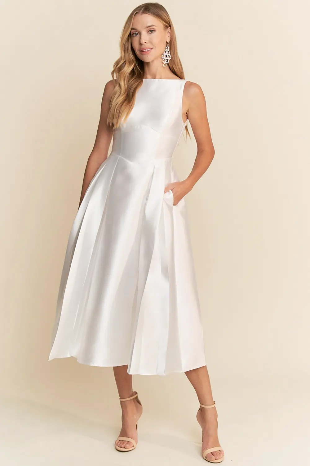 White Elegant A-line Midi Dress (Talla S) thumbnail