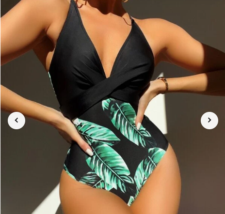 Bañador una pieza con estampado tropical girante (Talla S)