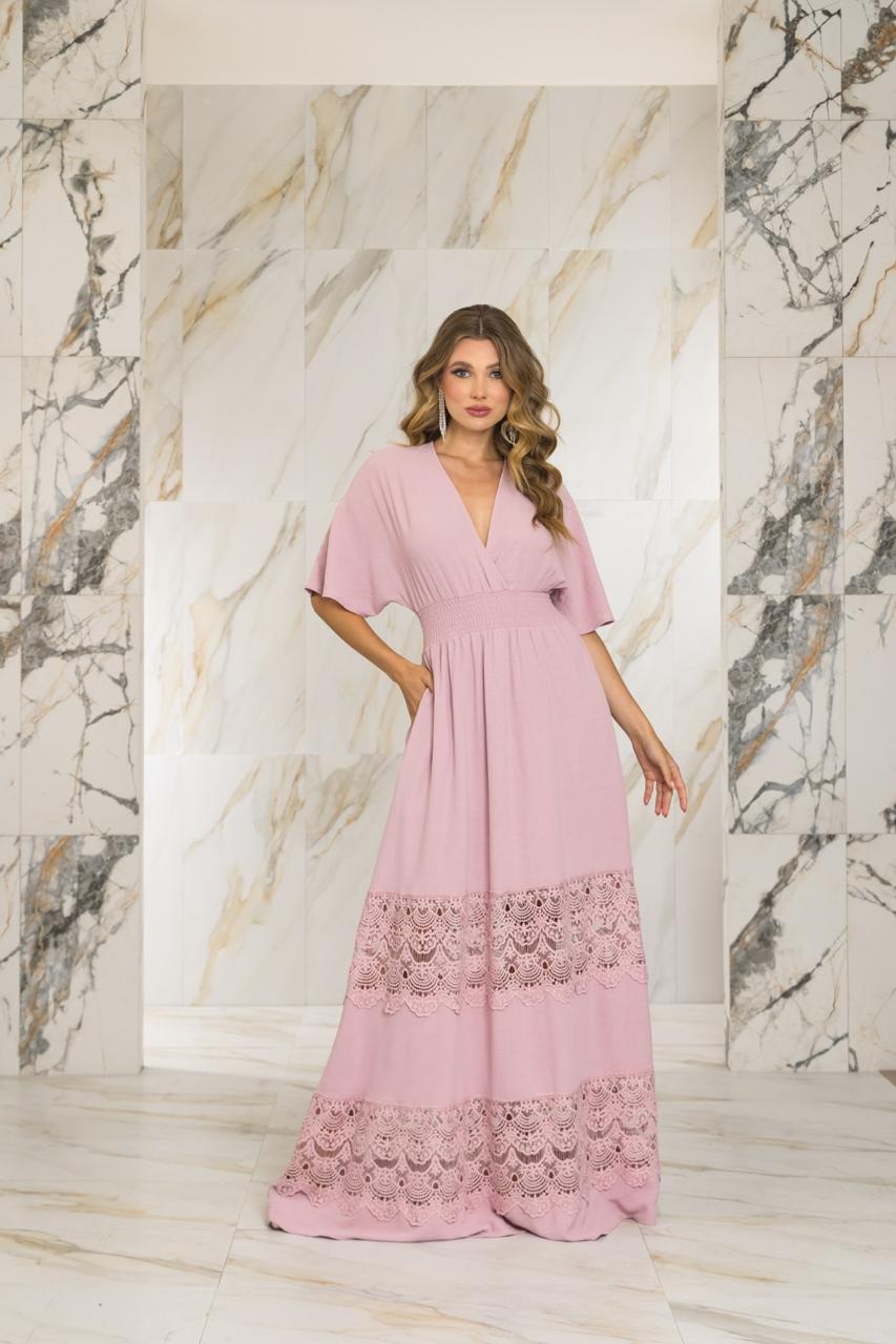 Pink Solid Color Maxi Dress (Talla S) thumbnail