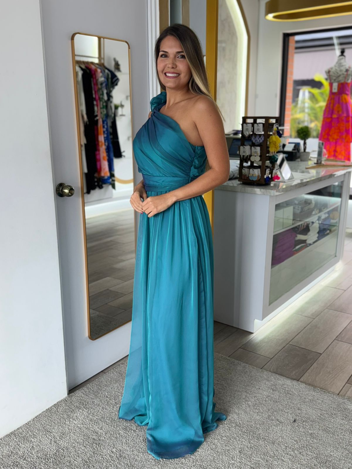 Teal On SHoulder Maxi Dress (Talla S) thumbnail