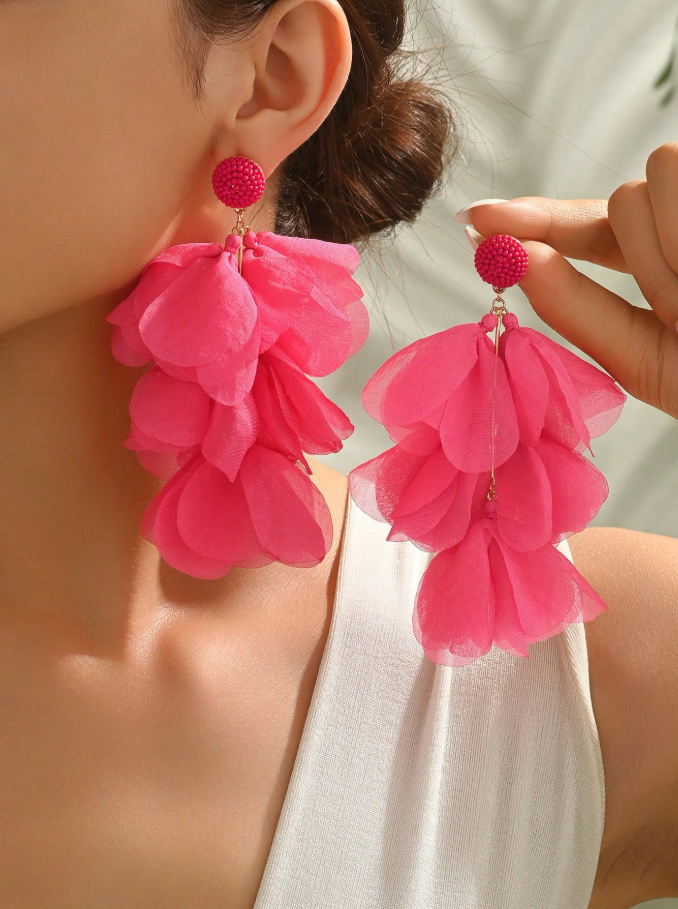 Pink Petal Tassel Earrings thumbnail