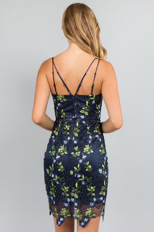 Navy Floral Laced MIni Dress (Talla M) thumbnail
