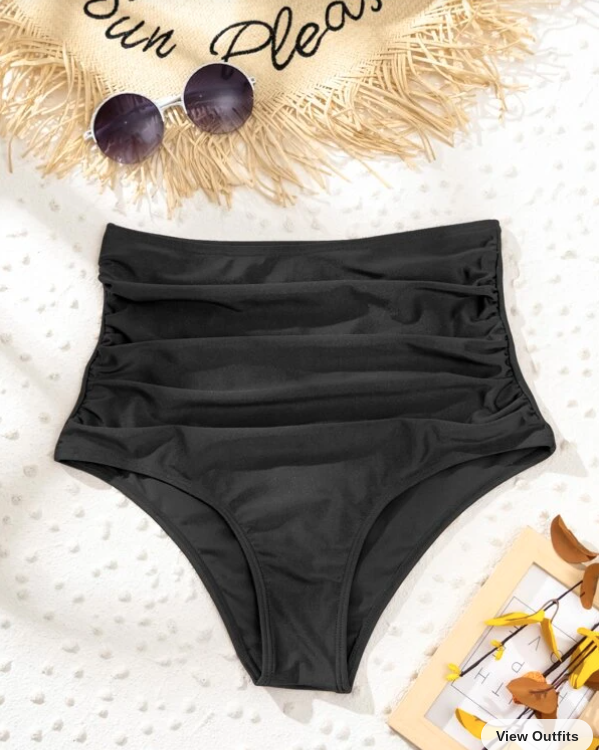 Black Ruched High Waisted Bikini Panty (Talla XL)