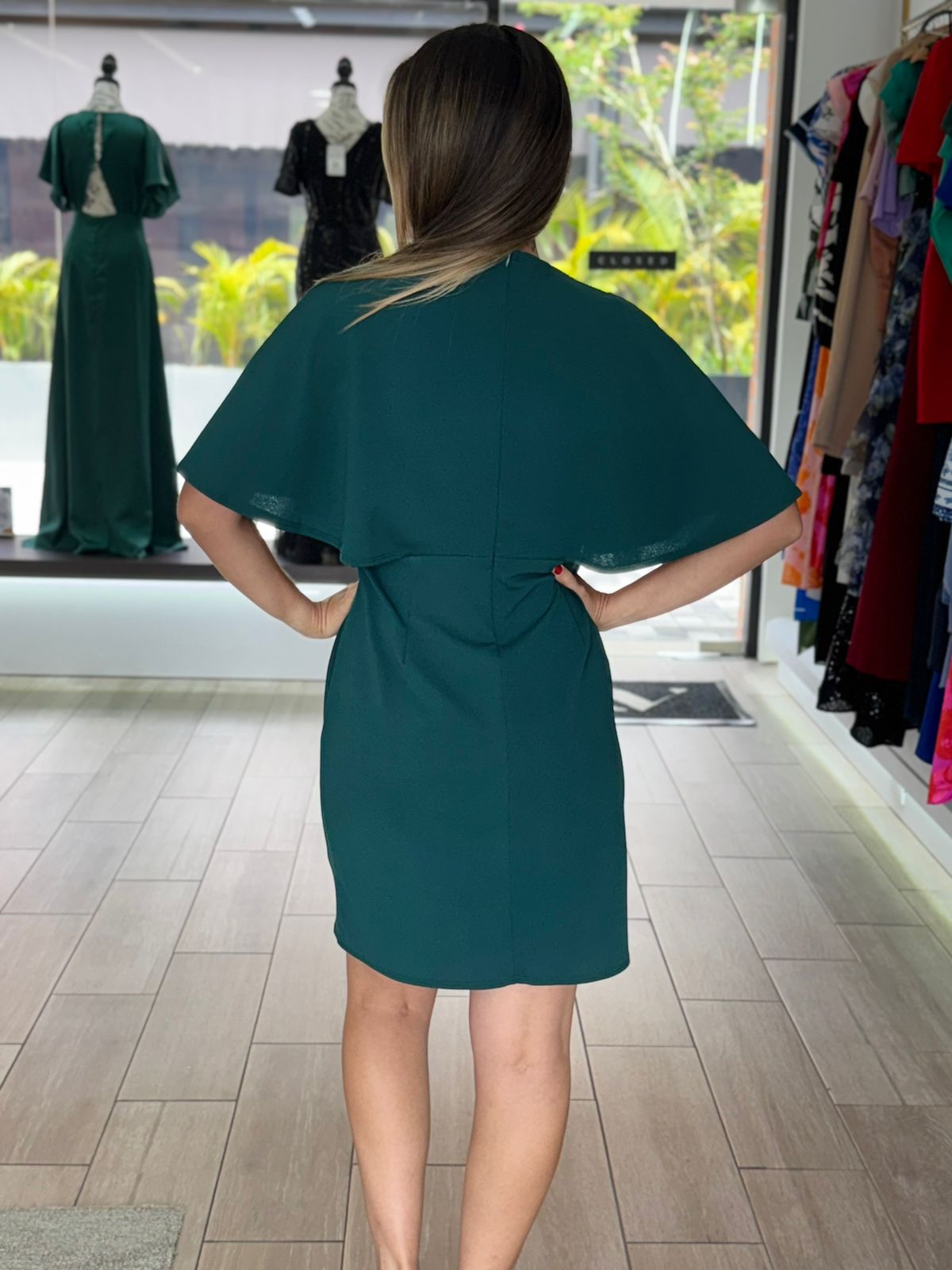 Hunter Green Solid cape dress (Talla L) thumbnail