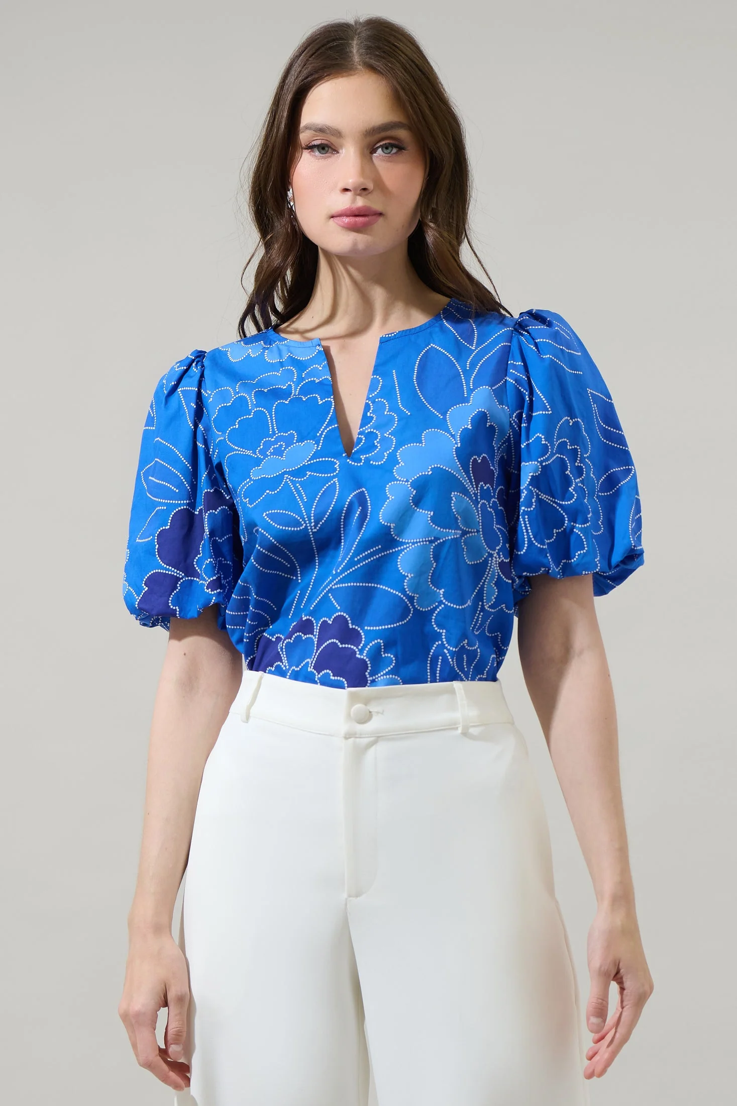 Maris Floral Adi Poplin Split Neck Top (Talla XS) thumbnail