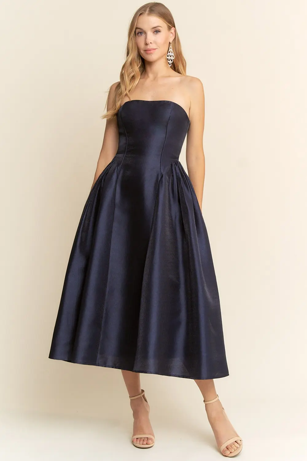 Navy Strapless Midi Dress (Talla S)