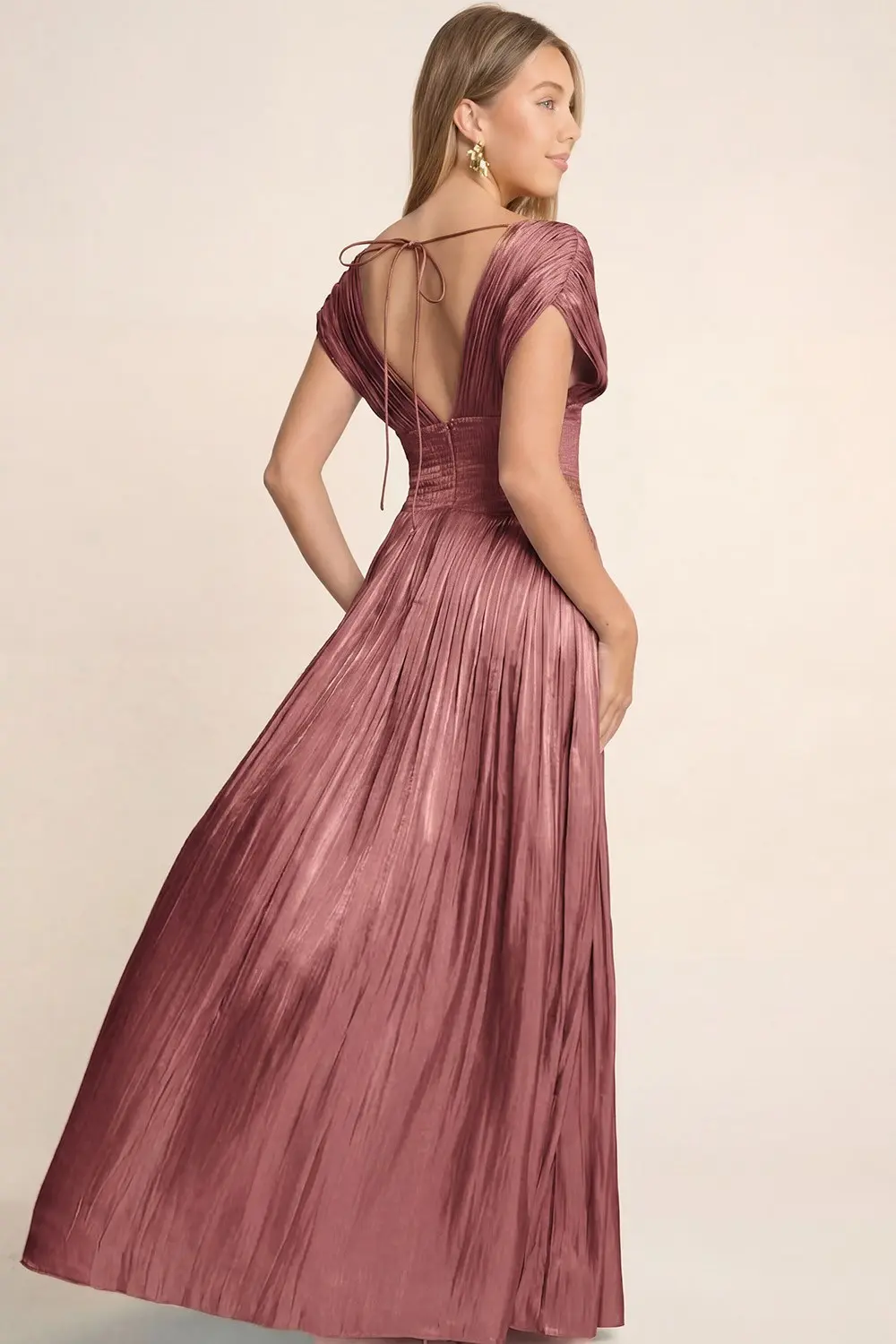 Marsala Elegant Pleated Maxi Dress (Talla L) thumbnail