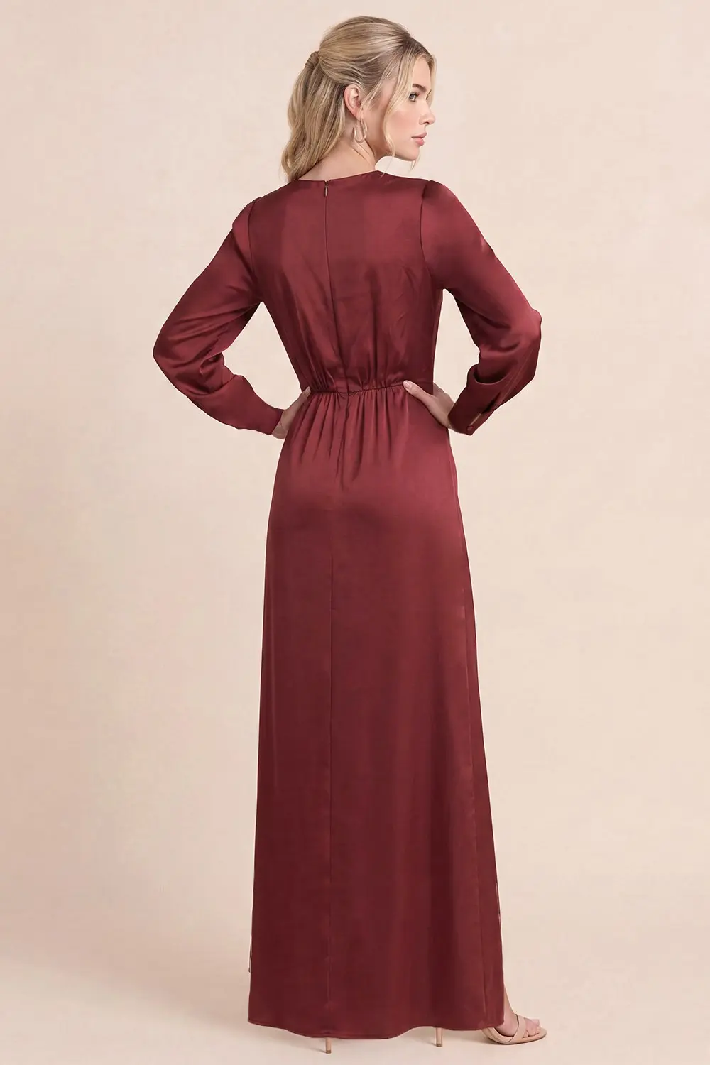 Wine Long Sleve Elegant Dress (Talla M) thumbnail