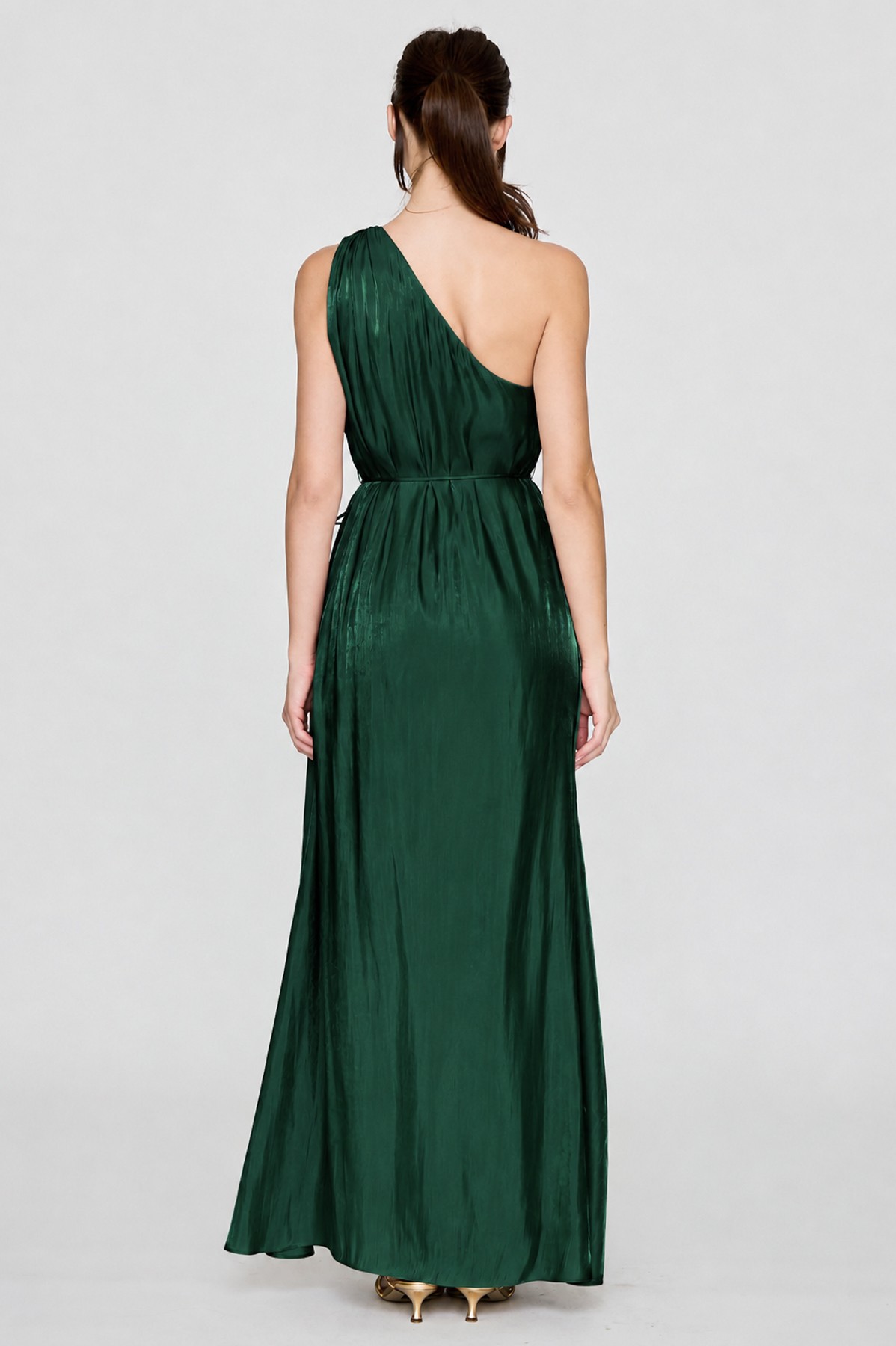 Hunter Green One Shoulder Metallic Trim Maxi Dress (Talla S) thumbnail
