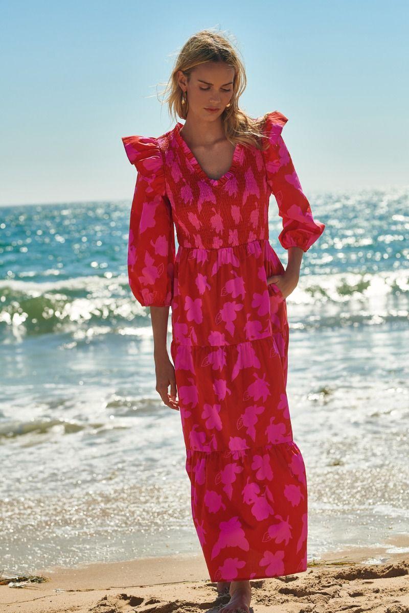 Raspberry Bliss Brighton Smocked Poplin Maxi Dress (Talla M) thumbnail