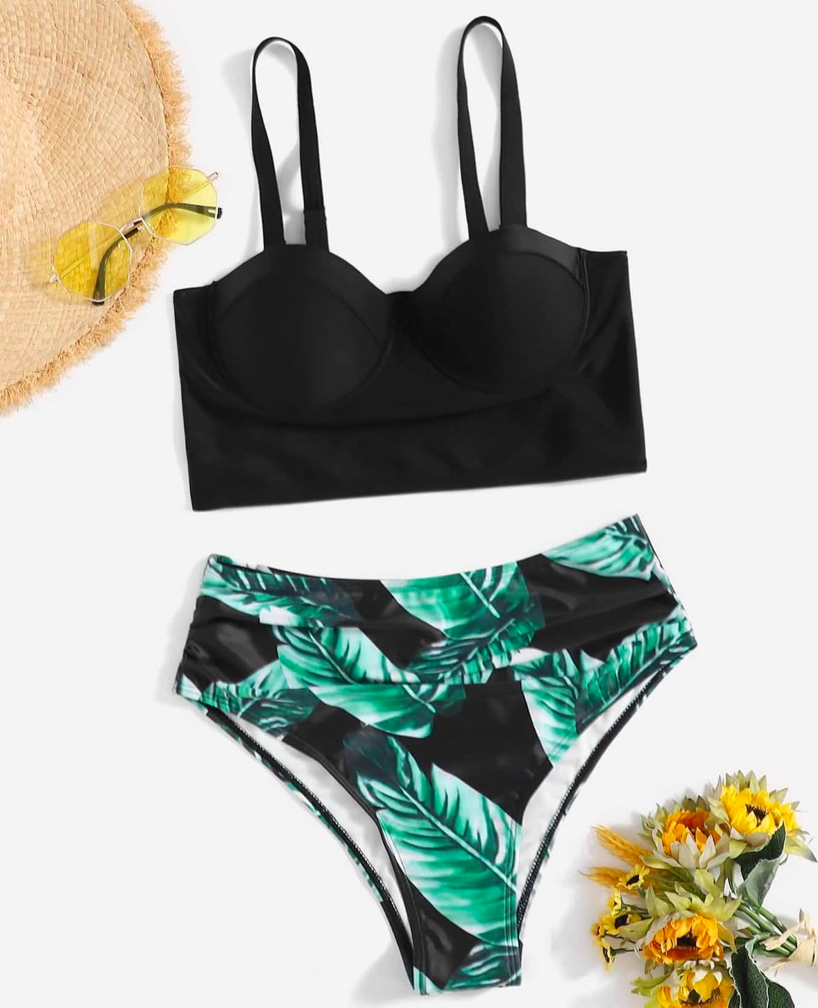 Black floral 2 piece set bikini (Talla S)