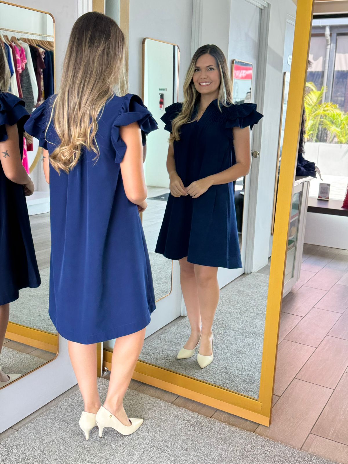 Navy Ruffle Sleeve Mini Dress (Talla S) thumbnail