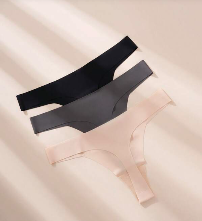 Black/Beige 3pack Solid No Show Panty Set (Talla S)
