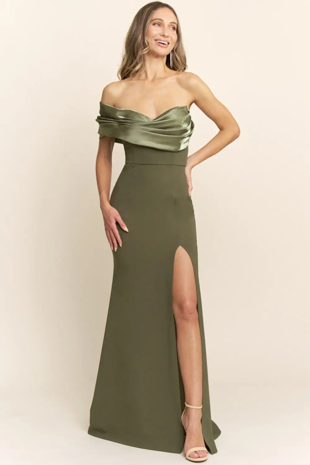 Olive Off Shoulder Maxi Dress (Talla M) thumbnail