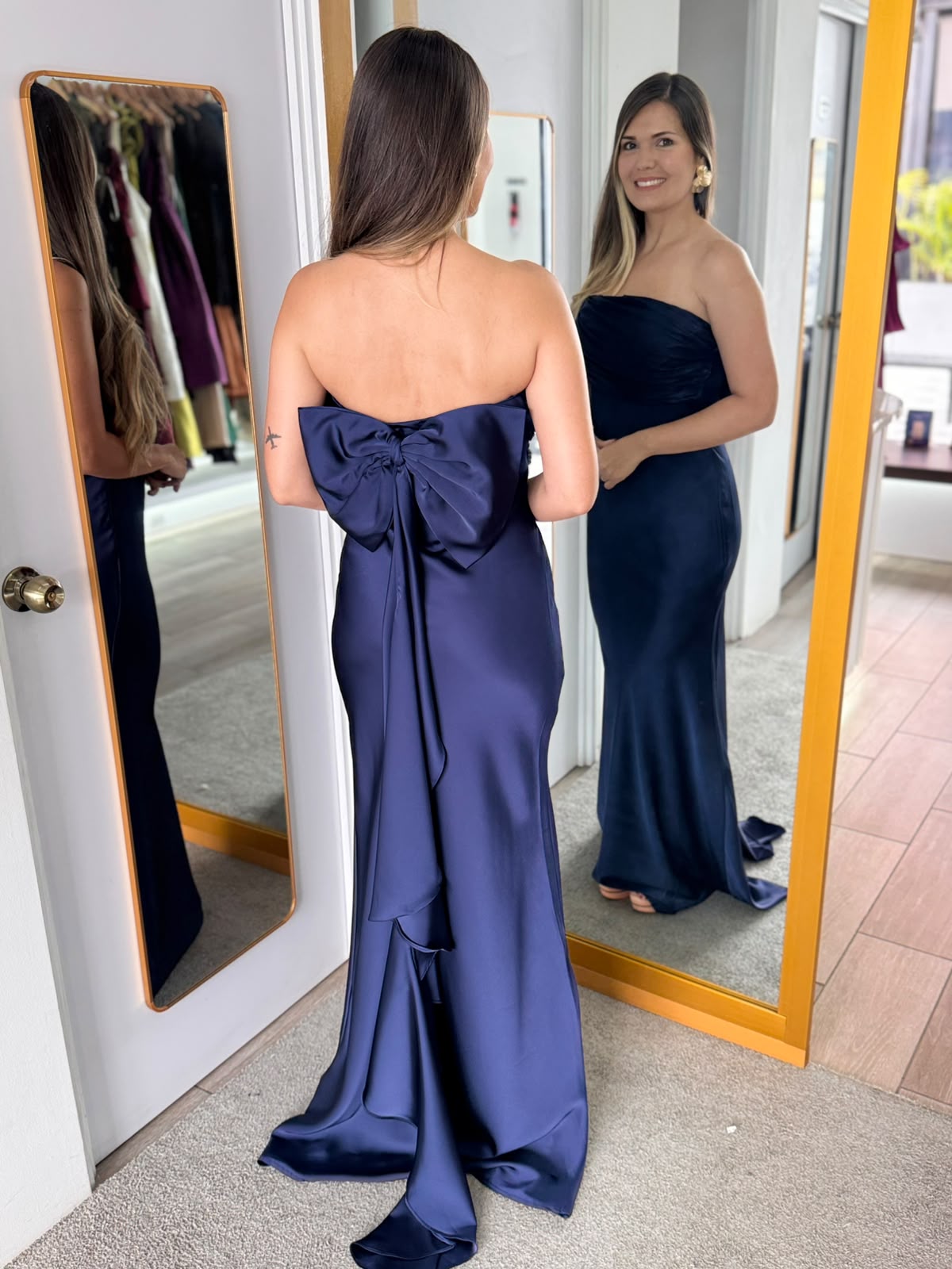 Navy Strapless Satin Maxi Dress (Talla M) thumbnail