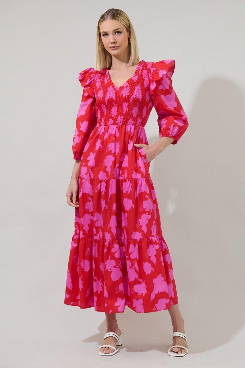 Raspberry Bliss Brighton Smocked Poplin Maxi Dress (Talla S) thumbnail