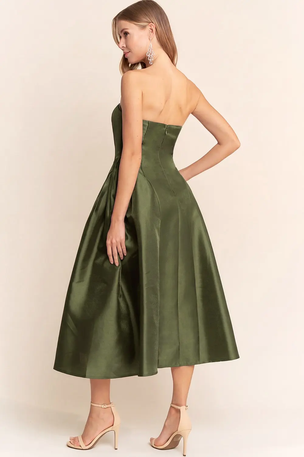 Olive Stapless Elegant Midi Dress (Talla M) thumbnail