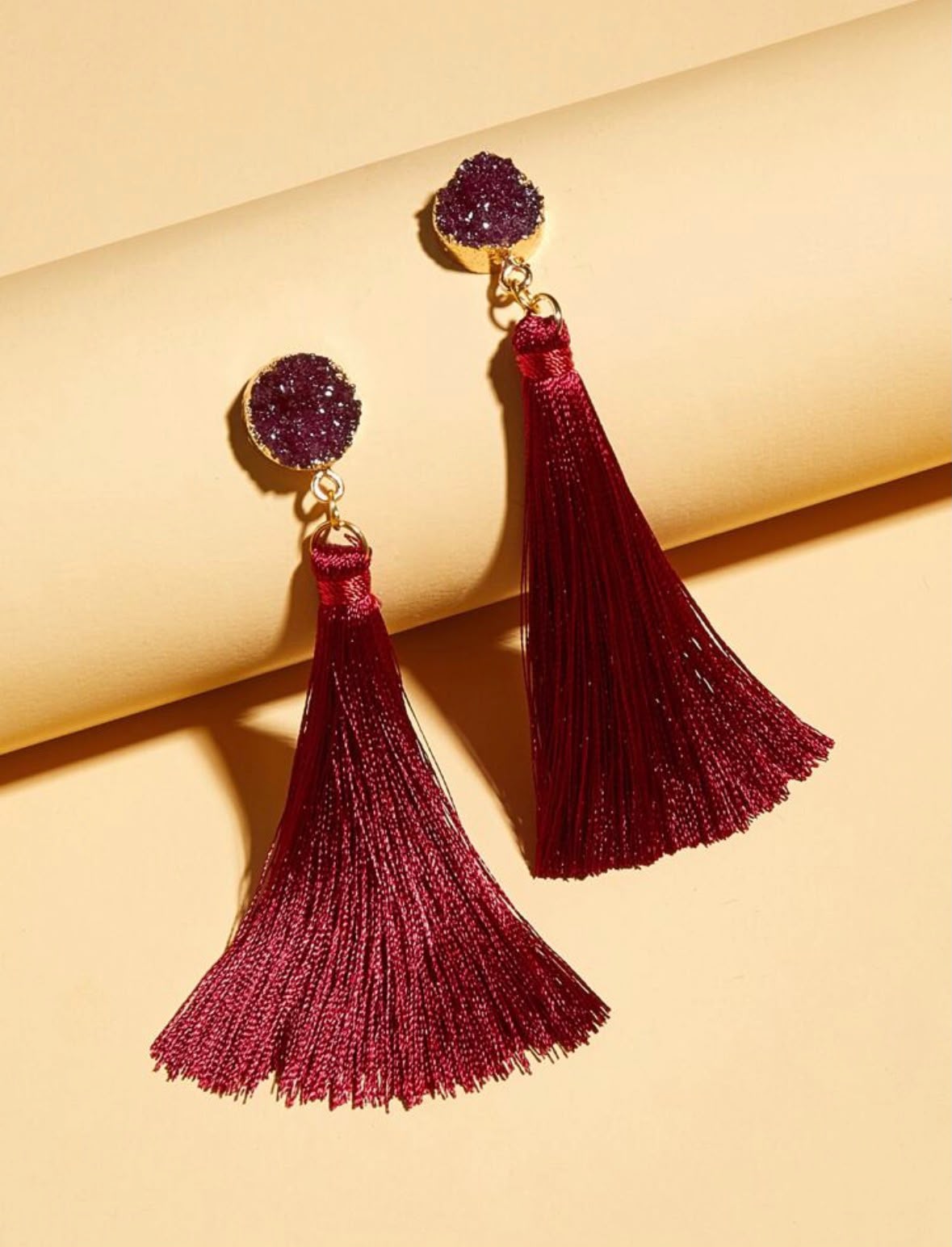 Wine Tassel Charm Drop Earrings