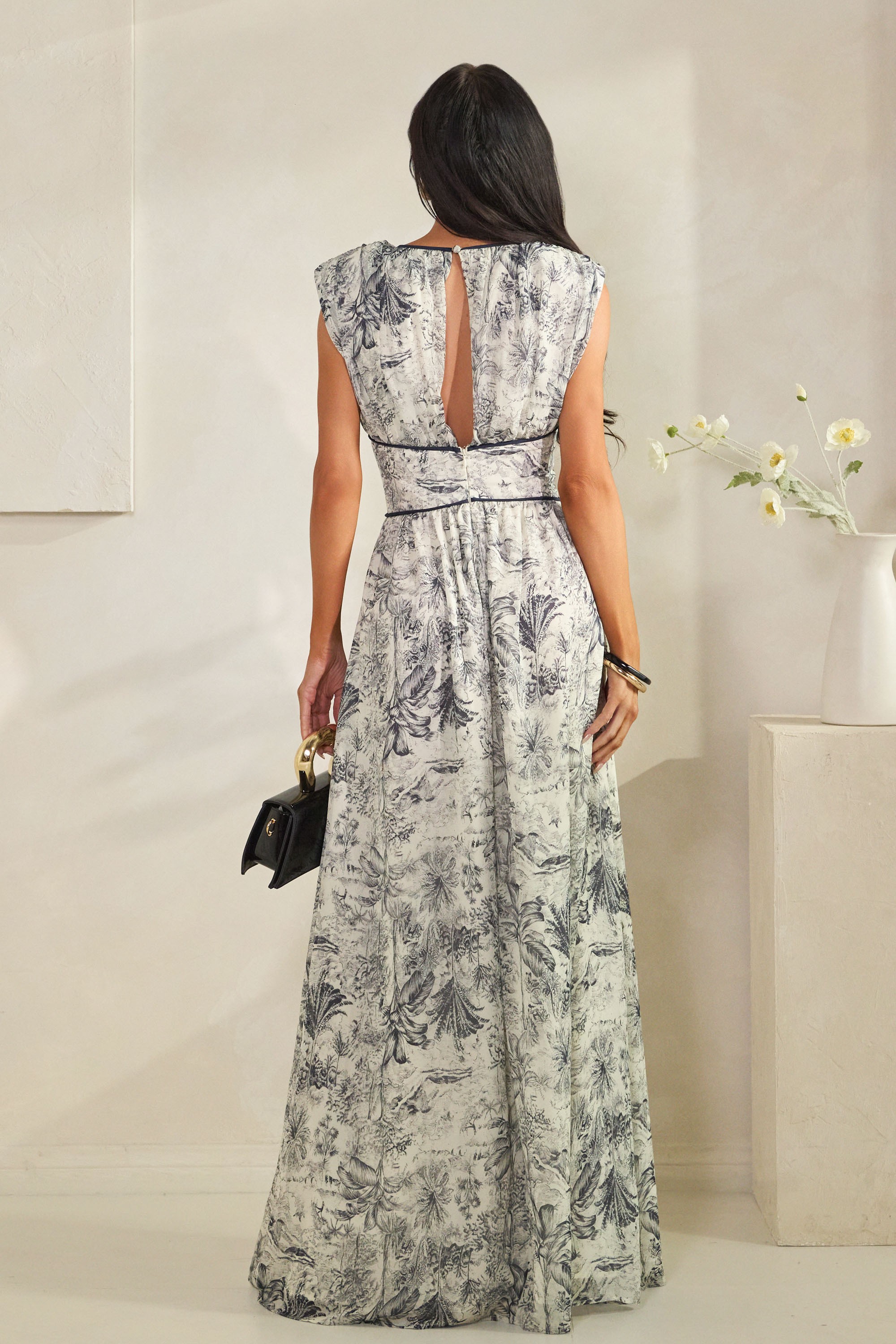Navy Printed Chiffon Column Dress (Talla M) thumbnail