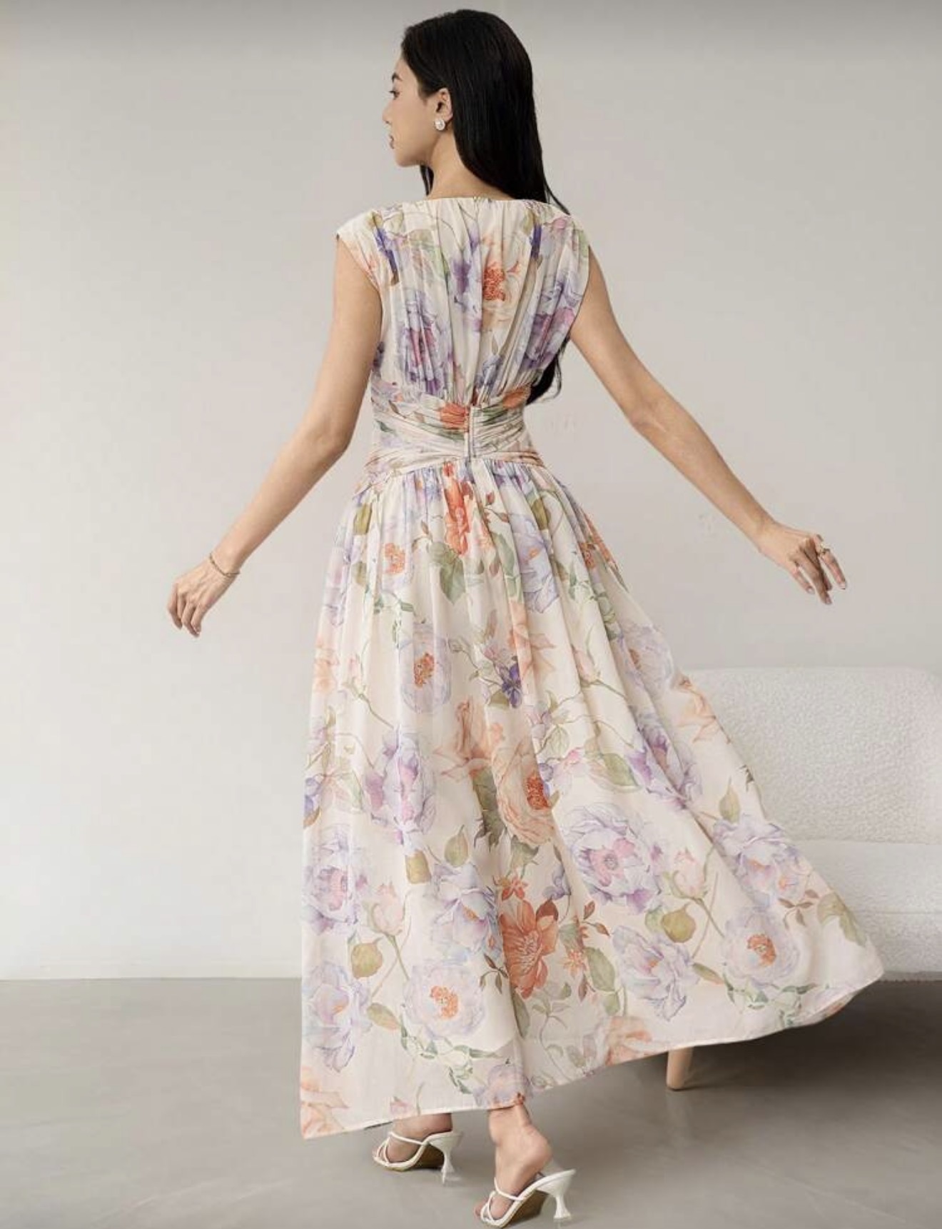 Multicolor  Elegant Floral All-Over Print Long Dress (Talla S) thumbnail
