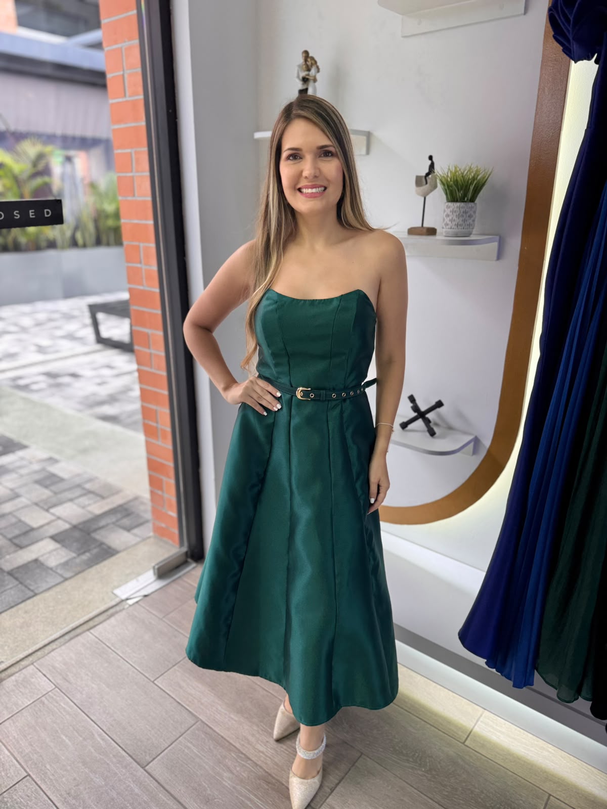 Emerald Strapless Taffeta Midi Dress (Talla S) thumbnail