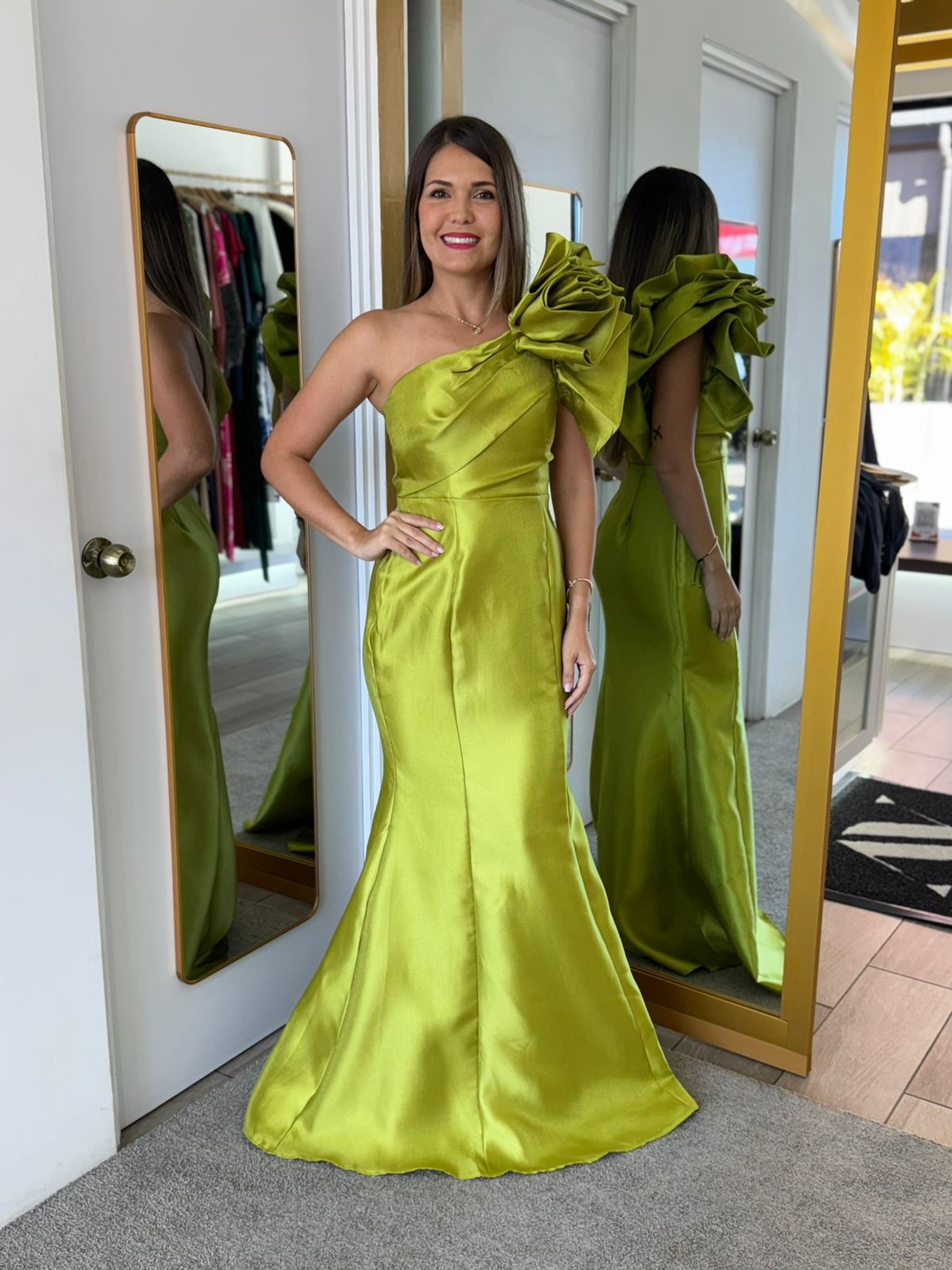 One-shoulder Satin Evening Maxi Dress (Talla L)