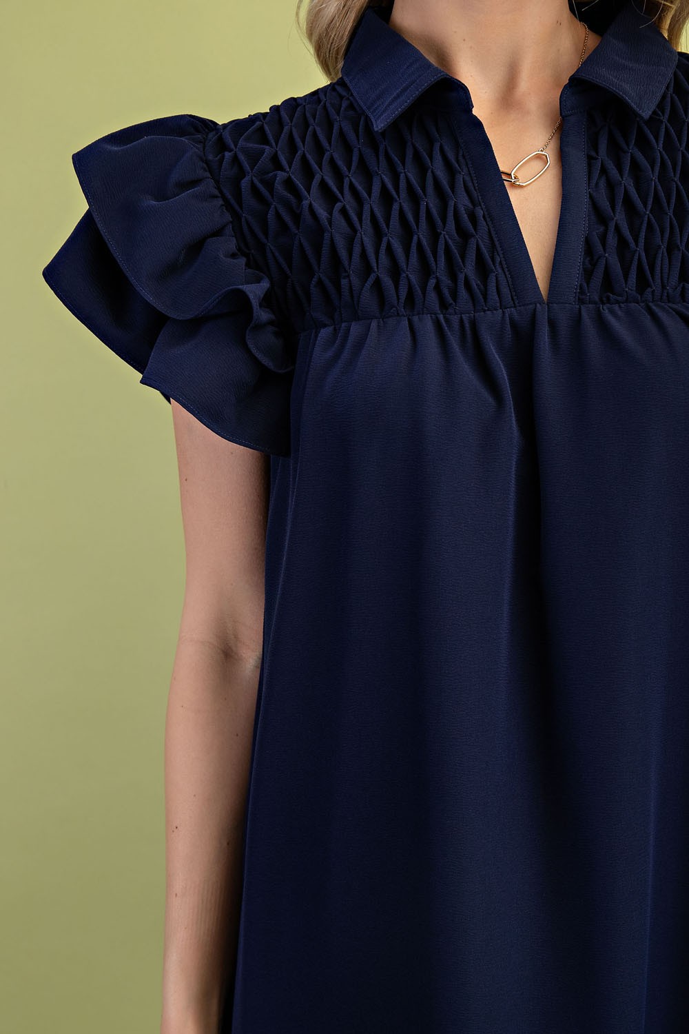 Navy Ruffle Sleeve Mini Dress (Talla S) thumbnail