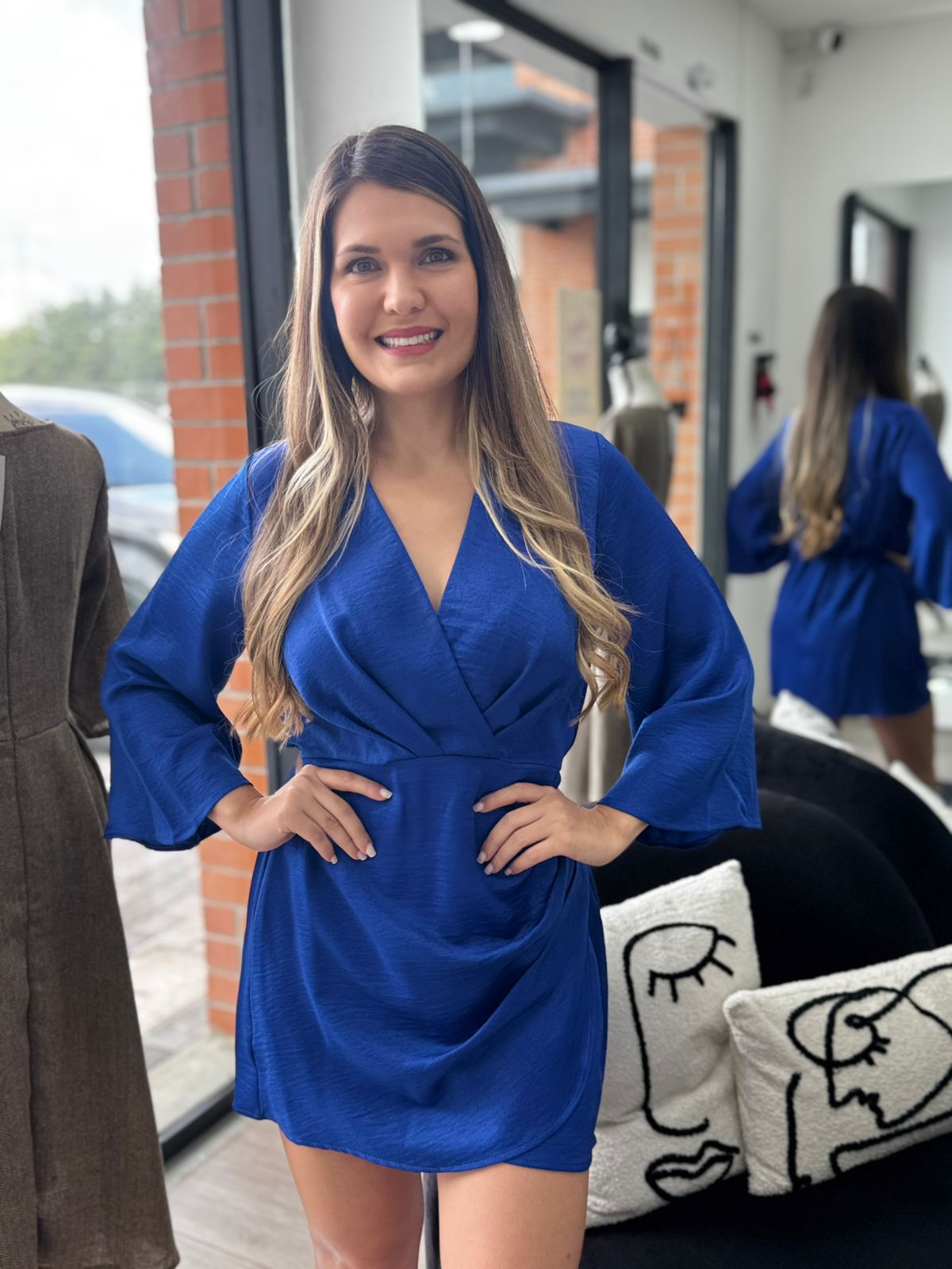 Royal Blue Satin Crepe Short Dress (Talla M) thumbnail
