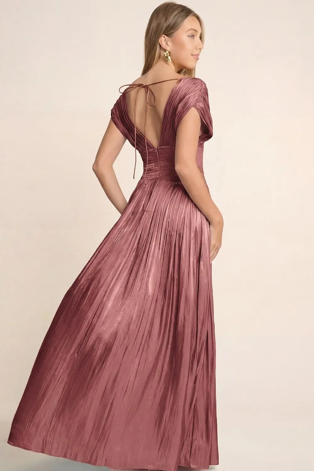 Marsala Elegant Pleated Maxi Dress (Talla S) thumbnail