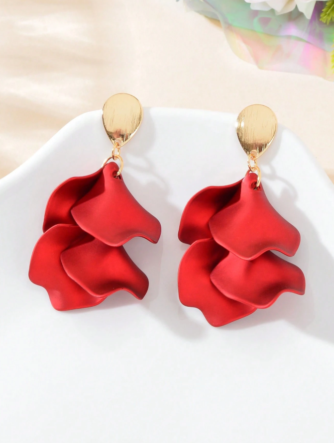 Acrylic Red Flower Petal Drop Earrings