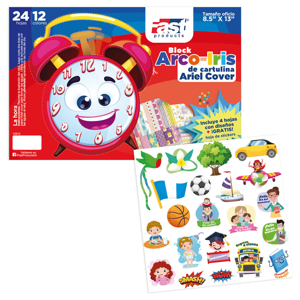 BLOCK ARIEL COVER FAST ARCOIRIS OFICIO 24H 12 COL.