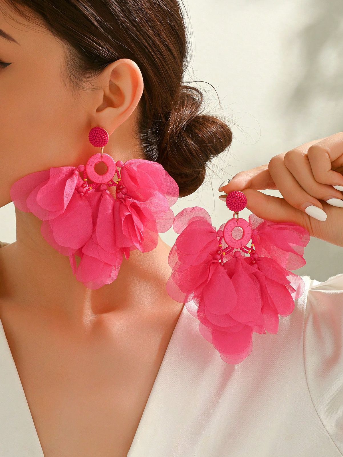 Pink Bohemian Tear Drop Earrings thumbnail