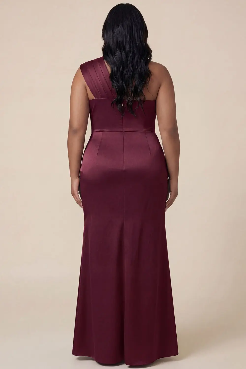Wine Plus Size One Shoulder Pleated Maxi Dress (Talla XL) thumbnail