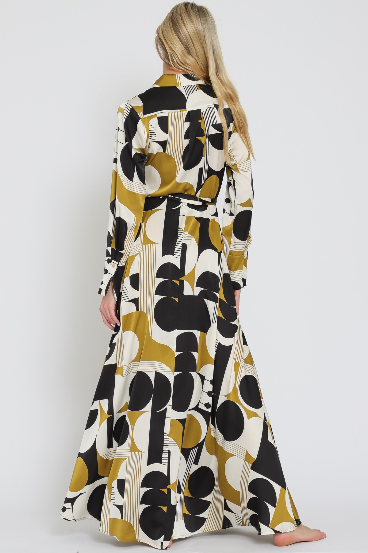 Gold Ivory Long Sleeve Wrap Maxi Dress (Talla S) thumbnail
