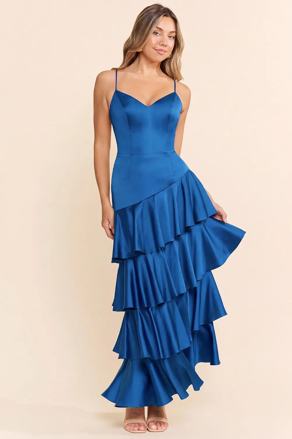 Blue Unlined Asymmetrical Tiered Dress (Talla L) thumbnail
