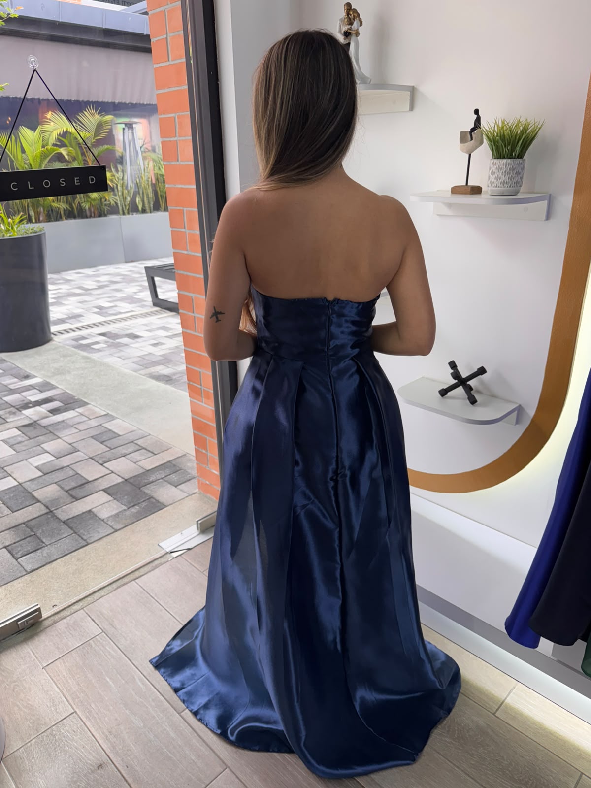 Navy Organza Slit Maxi Dress (Talla S) thumbnail