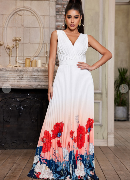 Pleated maxi dress with floral print on the bottom (Talla S) thumbnail