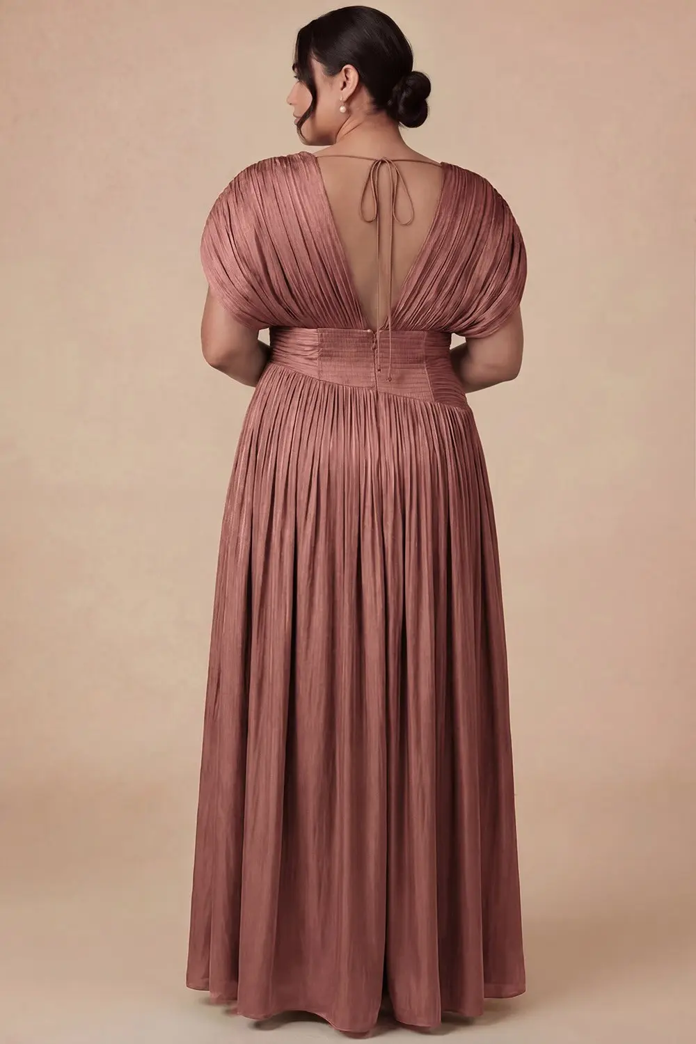 Marsala Plus Size V-Neck with Cap Sleeves Maxi Dress (Talla XL) thumbnail