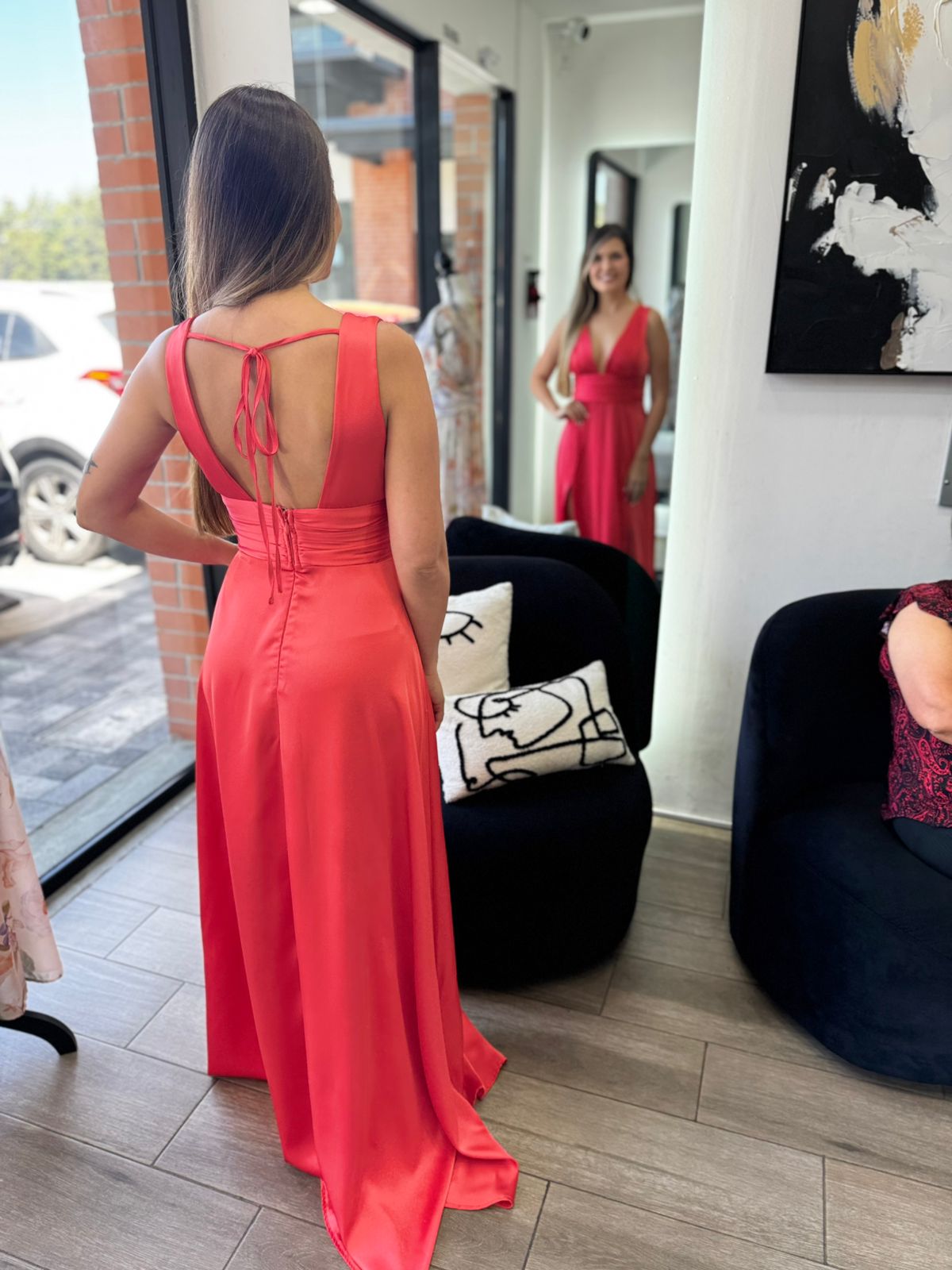 Coral Elegant V-neck Maxi Dress (Talla S) thumbnail