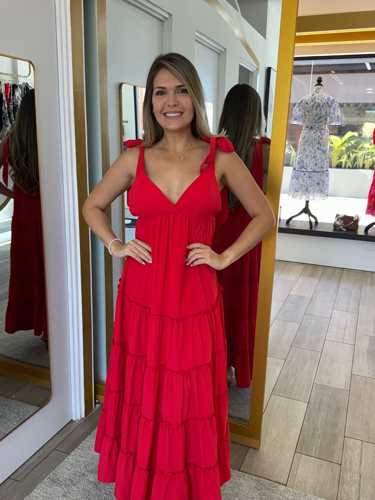 Red V Neck One Piece Dress Strappy Backless Dress (Talla M)