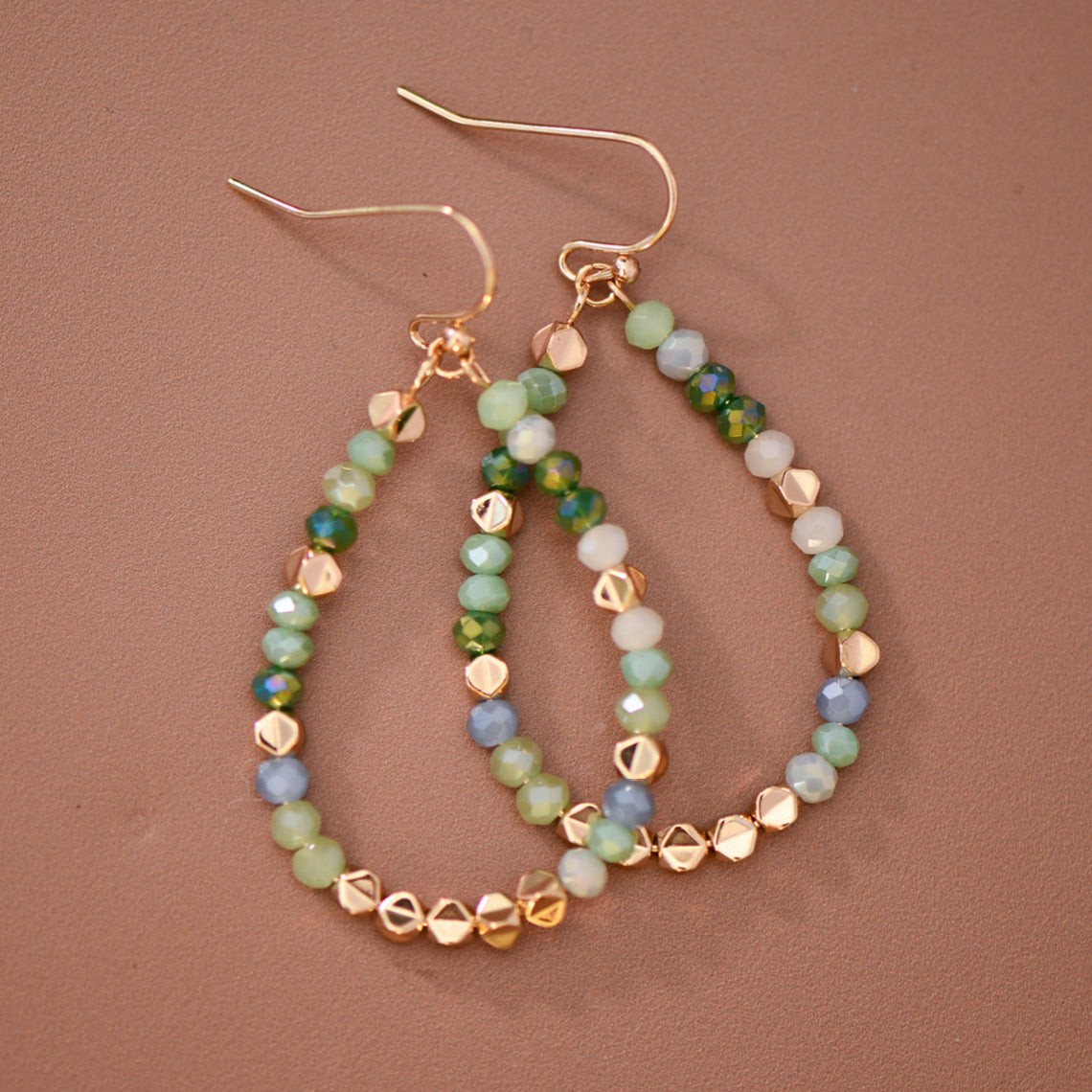 Green & Blue Crystal Beaded Teardrop Earrings