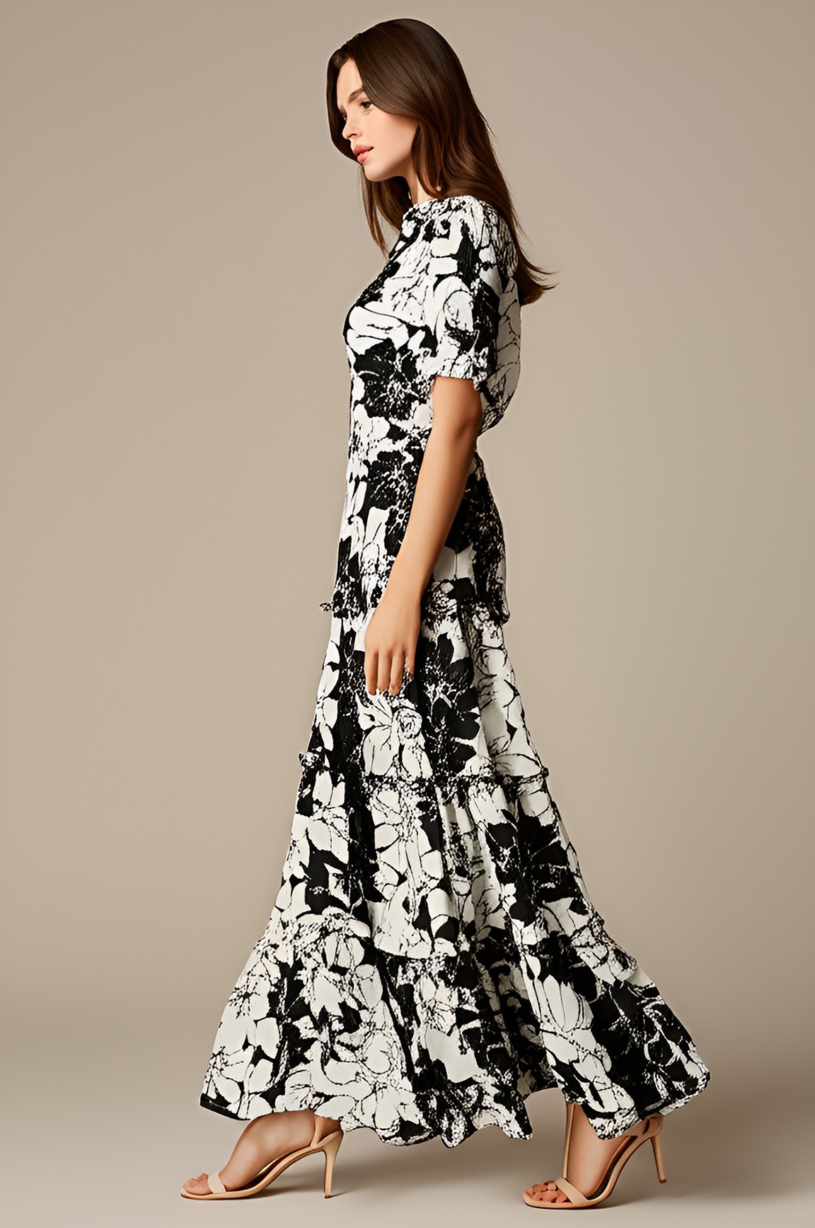 Black & Ivory Floral Shirt Maxi Dress (Talla L) thumbnail