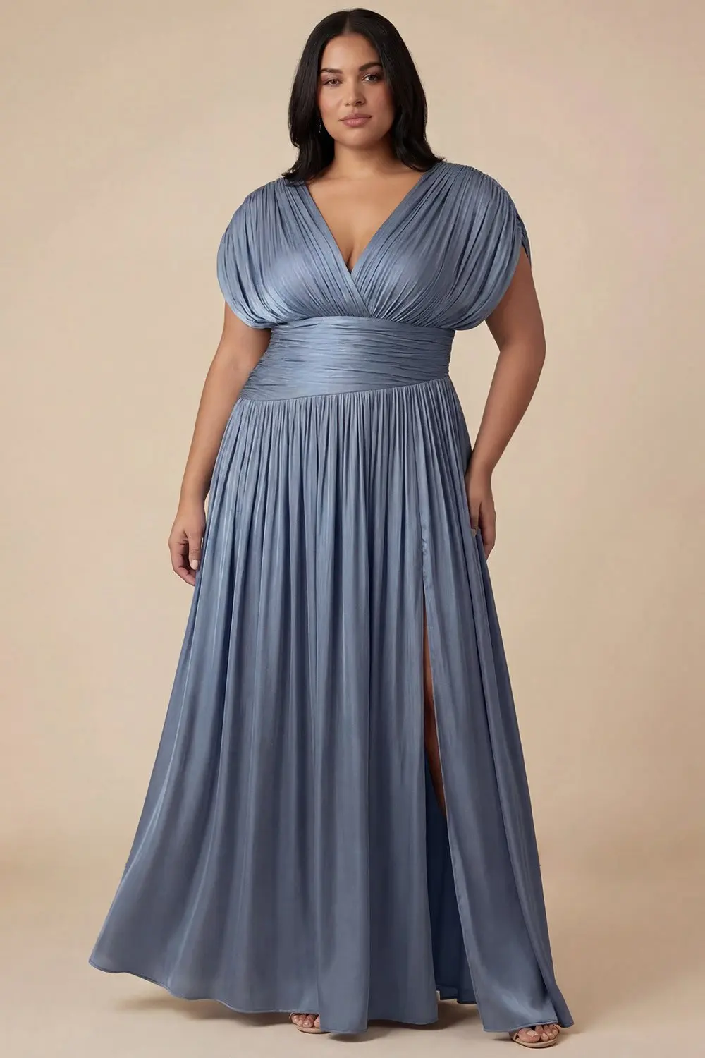Blue Slate Plus Size Pleated Lurex Maxi Dress (Talla 2XL)