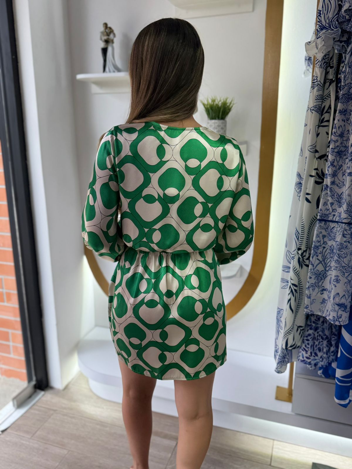 Green Satin Mini Dress (Talla S) thumbnail