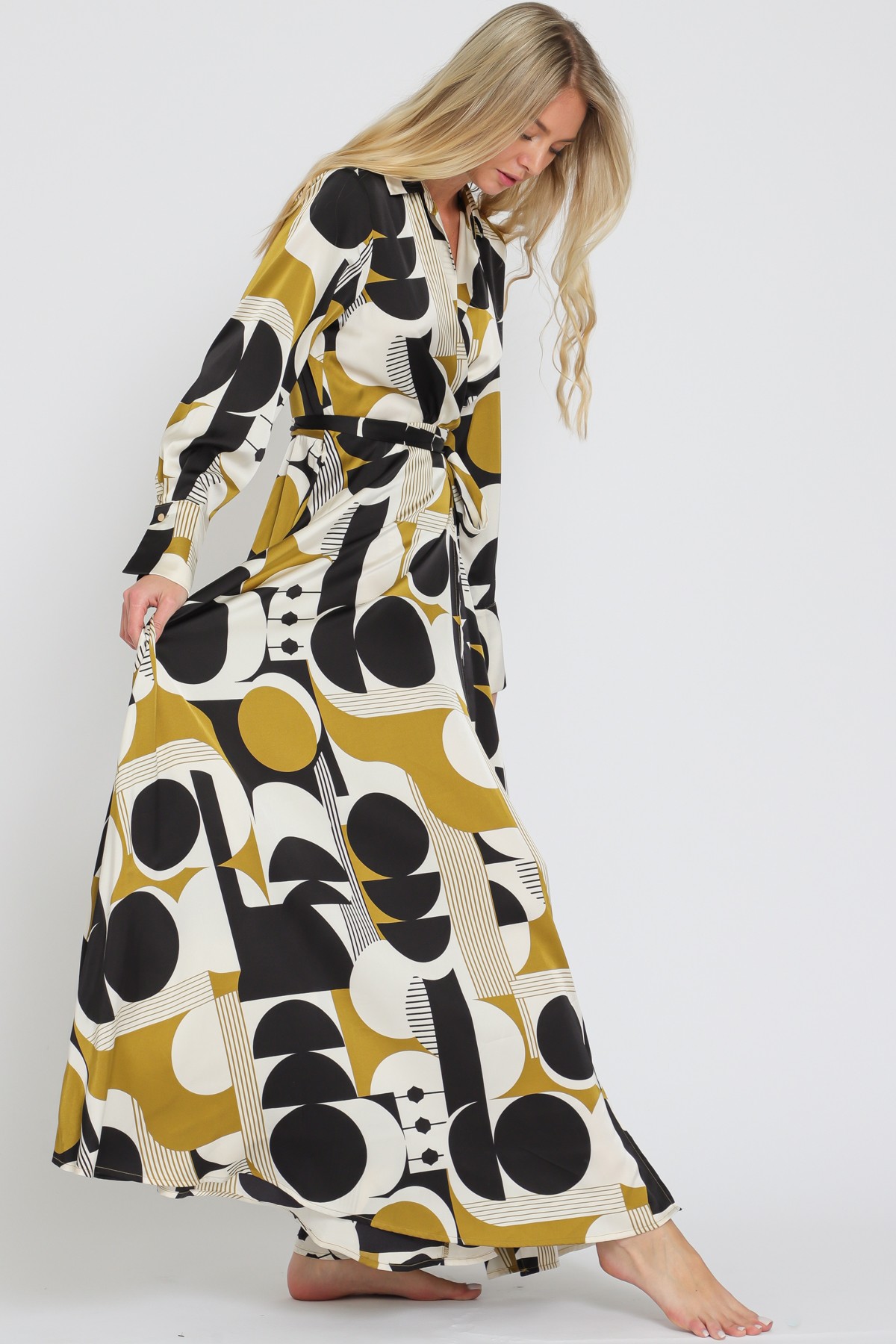 Gold Ivory Long Sleeve Wrap Maxi Dress (Talla S) thumbnail