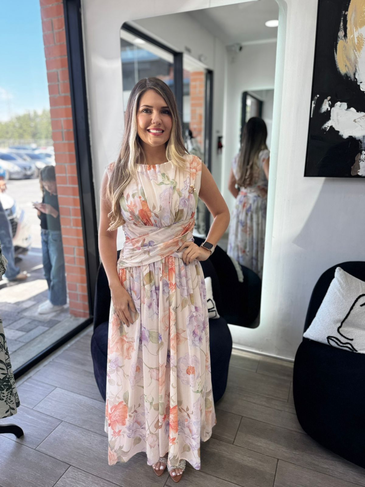 Multicolor  Elegant Floral All-Over Print Long Dress (Talla S) thumbnail