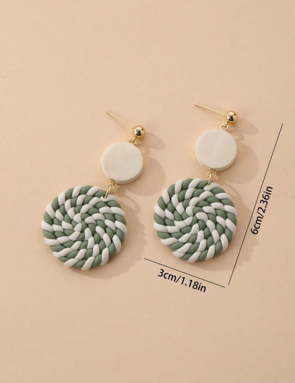 Green Bohemian Woven Round Earrings thumbnail
