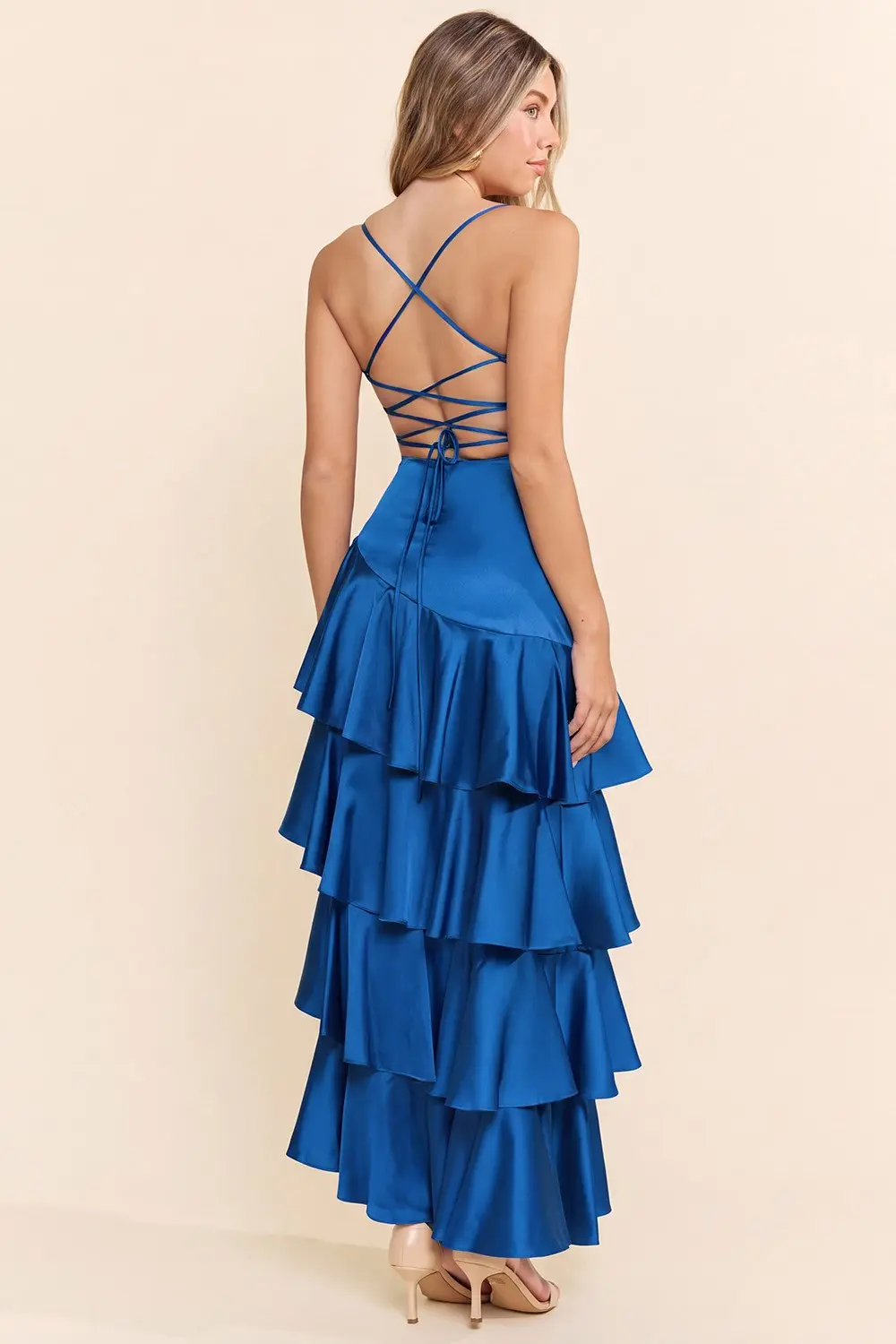 Blue Unlined Asymmetrical Tiered Dress (Talla M) thumbnail