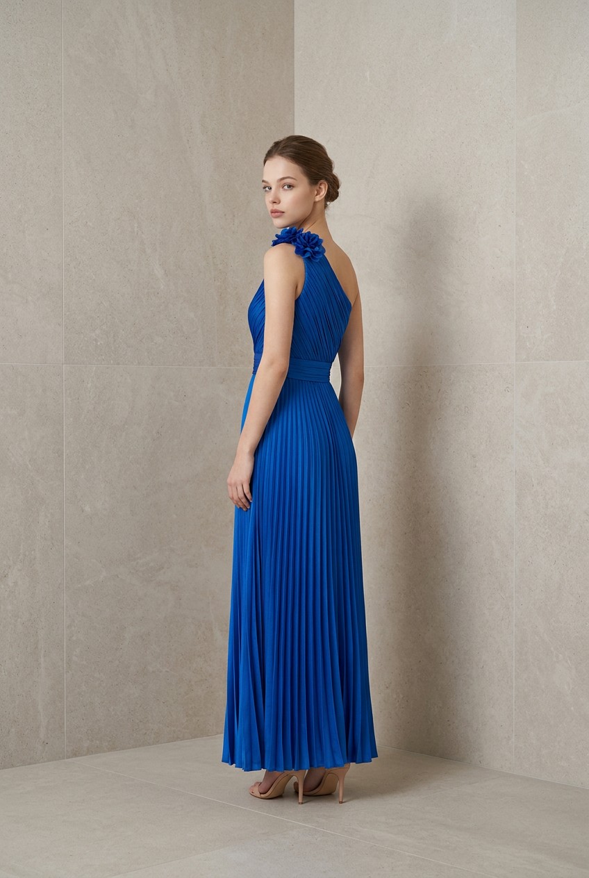 Royal Blue One Shoulder Woven Maxi Dress (Talla L) thumbnail